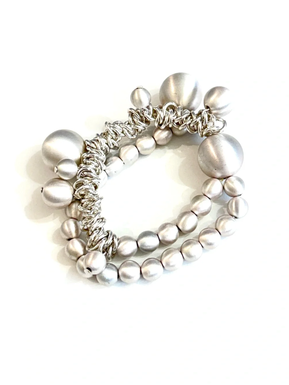 CHICO’S Silver Bauble Charm Multi Strand Stretch Bracelet NWT